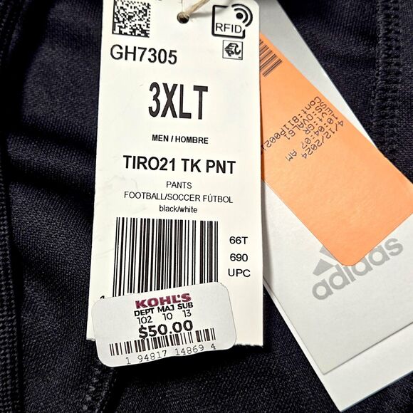NEW Adidas Men's Tiro 21 Track Pants Black & White Size 3XLT Athletic Wear - Picture 14 of 14